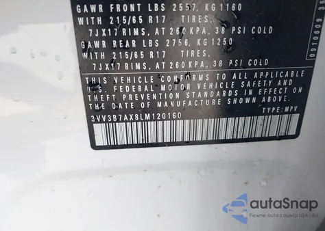 2020 Volkswagen Tiguan 2.0T Se/2.0T Se R-Line Black/2.0T Sel z USA, uszkodzony, nr VIN 3VV3B7AX8LM120160